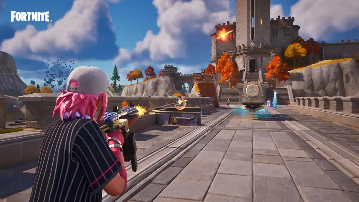 Personagem atirando no Fortnite