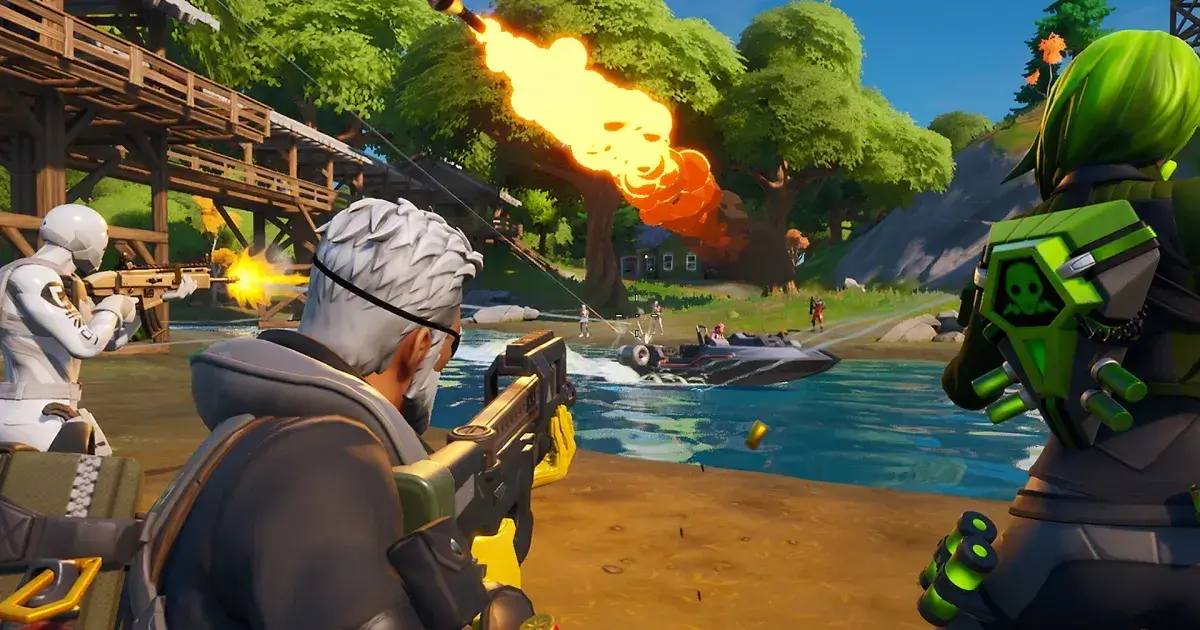 Cena de ação intensa no Fortnite