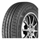 Pneu Goodyear Aro 13 Direction 2 Touring preto com banda de rodagem e roda.