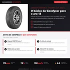 Infográfico editorial Achadinho: pneu Goodyear Direction 2 Touring 175/70R13 82T, aro 13, radial de banda assimétrica para carros populares como Gol, Palio, Celta e Ka, com painel de specs e alertas de compra.