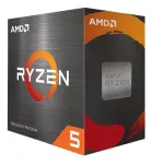 Embalagem do Processador AMD Ryzen 5, cinza escuro, logos AMD e Ryzen laranja.