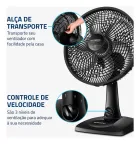 Ventilador de Mesa preto com alça de transporte e controle de velocidade