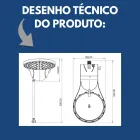 Desenho técnico da Ducha Eletrônica Moment branca, com vistas frontal e superior.