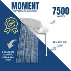 Ducha Eletrônica Moment Zagonel branca com água jorrando