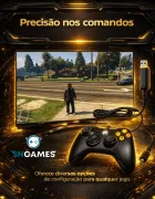 Controle Para Xbox 360 preto com fio USB, tela de jogo e brilho dourado.