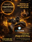 Controle Para Xbox 360 preto com fio, botões e brilho dourado.