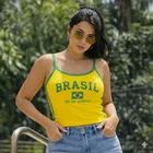 Regata cropped Brasil amarela com estampa e alças verdes
