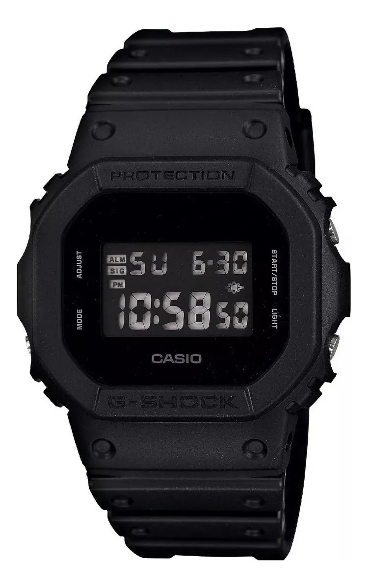 Relógio Casio G-shock digital preto com tela mostrando 10:58:50