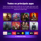 Roku Streaming Stick mostra grade de apps de streaming coloridos e logos.