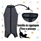 Roupa Pós Cirúrgica Gato Fêmea cinza com zíper e regulagem no pescoço.
