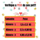 Tabela vermelha e amarela de pesos para Roupa Pós Cirúrgica Gato