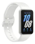 Samsung Galaxy Fit3 branco com tela preta exibindo hora e dados de atividade