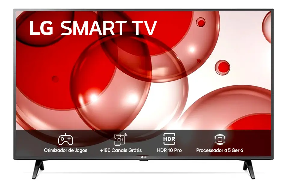 Smart TV Profissional LG 43LR671C-B 43 polegadas Full HD exibindo a interface webOS 23 com aplicativos de streaming.