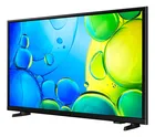 Smart TV Samsung preta com tela exibindo bolhas azuis e amarelas