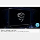 Smart TV Samsung preta exibindo logo de escudo prateado na tela