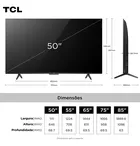Infográfico técnico com dimensões da Smart Tv Tcl 50 Polegadas Qled 4k P7k.