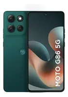 Smartphone Moto G86 5g 512gb Verde-escuro Motorola, frente e verso com módulo de câmera tripla.