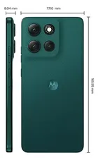Smartphone Moto G86 5g 512gb Verde-escuro Motorola, traseira texturizada, lateral e dimensões técnicas.