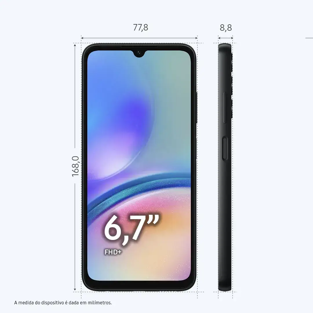 Tela do Galaxy A05s com brilho e cores vivas