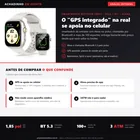 Infográfico editorial Achadinho: smartwatch Bettdow FB041 com tela de 1,85 polegadas, Alexa e chamadas por Bluetooth; o GPS e assistido (depende do celular), os sensores de saude sao estimativa nao medica e o 3ATM nao serve para nadar