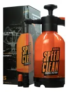Pulverizador Speed Clean Kers laranja e preto com bomba manual, exibido com sua caixa.