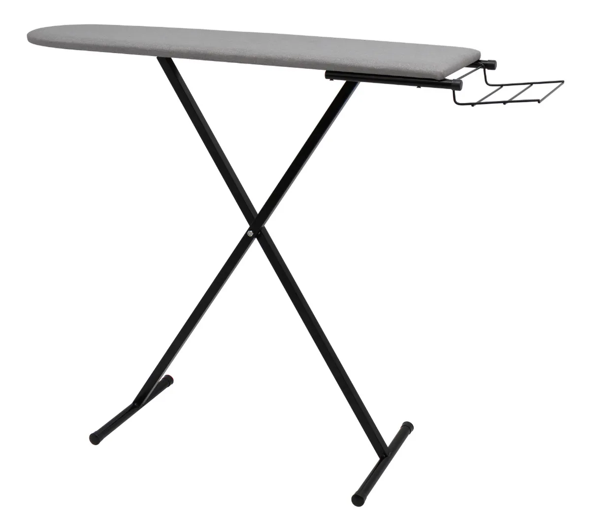 Tabua De Passar Roupa Reforçada Com Porta Ferro 3 Alturas Cor Preto Liso com tampo cinza.