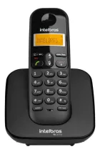 Telefone Sem Fio Intelbras preto com visor luminoso amarelo e teclado numérico na base
