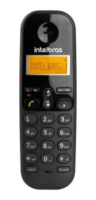 Telefone sem fio Intelbras preto com visor luminoso laranja e teclado
