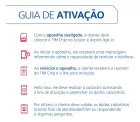 Guia de ativação do TIM Chip com cinco ícones vermelhos e texto explicativo.