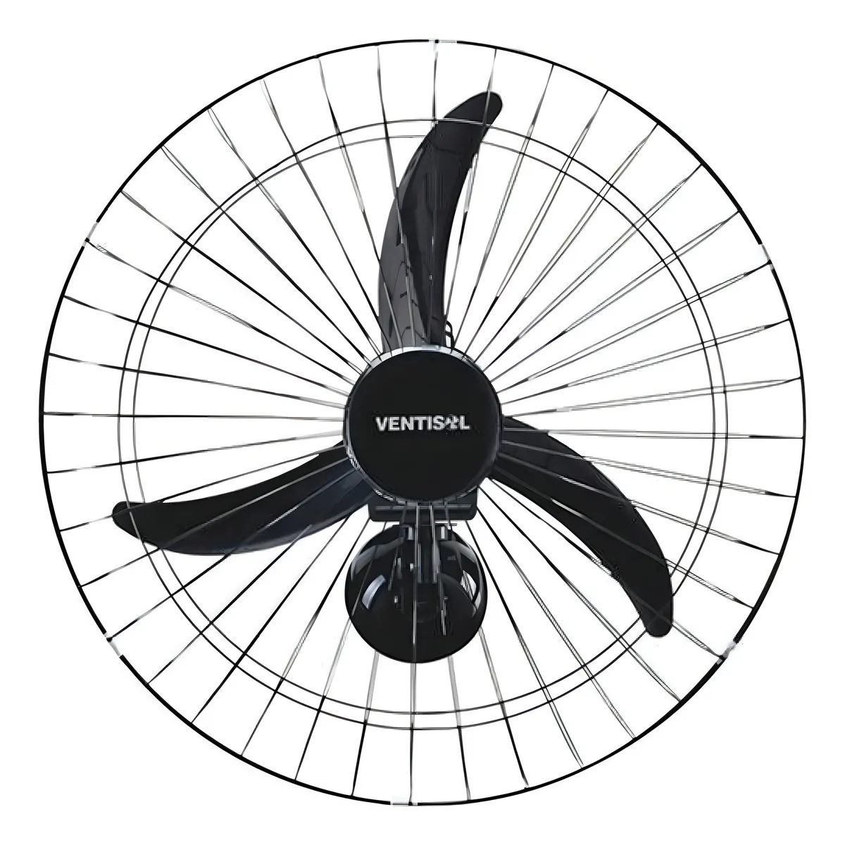 Ventilador Ventisol preto com três pás e grade circular